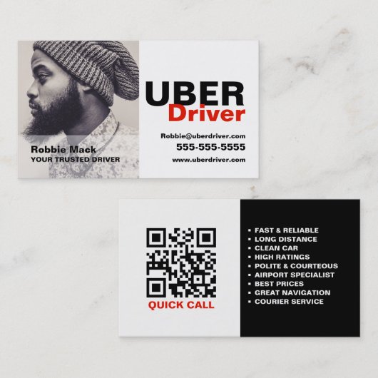 Carte De Visite Photo personnalisée, Uber Driver (Devant / Derrière)