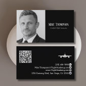 Carte De Visite Photo Professional QR Code Pilot Black Aviation
