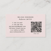 Carte De Visite Photo Professionnel Moderne et Code QR Rose Pâle (Dos)