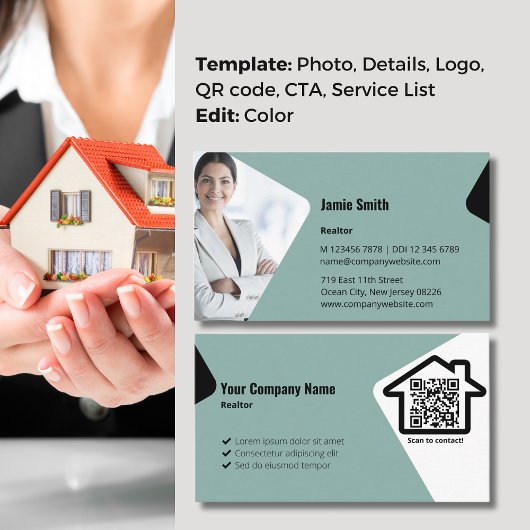 Carte De Visite Photo professionnelle avec notre Blue Realtor