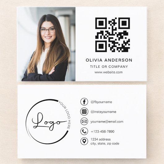 Carte De Visite Photo professionnelle Blanc QR Code Médias sociaux