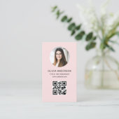 Carte De Visite Photo professionnelle Blush Pink QR Code Médias so (Debout devant)