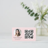 Carte De Visite Photo professionnelle Blush Pink QR Code Médias so (Debout devant)