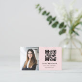 Carte De Visite Photo professionnelle Blush Pink QR Code Médias so (Debout devant)