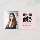 Carte De Visite Photo professionnelle Blush Pink QR Code Médias so (Devant)