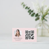 Carte De Visite Photo professionnelle Blush Pink QR Code Médias so (Debout devant)