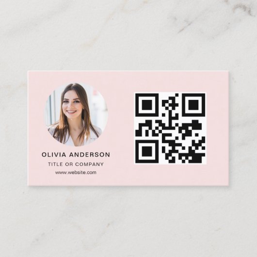 Carte De Visite Photo professionnelle Blush Pink QR Code Médias so (Devant)