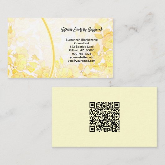 Carte De Visite Photo professionnelle d'art floral jaune avec code (Devant / Derrière)