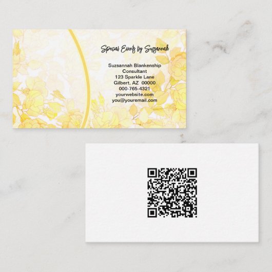 Carte De Visite Photo professionnelle d'art floral jaune avec code (Devant / Derrière)