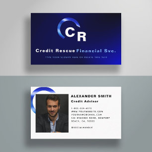Carte De Visite Photo professionnelle de logo bleu simple et moder