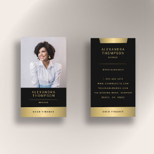 Carte De Visite Photo professionnelle du PDG Elegant Gold Stripe