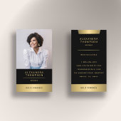 Carte De Visite Photo professionnelle du PDG Elegant Gold Stripe