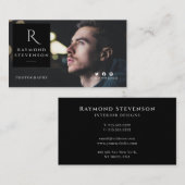 Carte De Visite Photo professionnelle en noir et blanc Monogramme (Devant / Derrière)