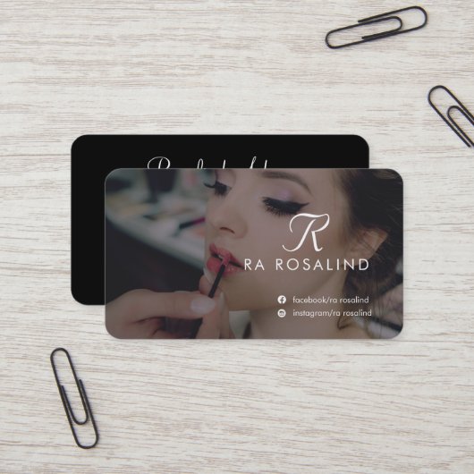 Carte De Visite Photo professionnelle en noir et blanc Monogramme (Devant/Arrière en situation)