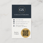 Carte De Visite Photo professionnelle Gold & Navy QR Code Moderne (Dos)