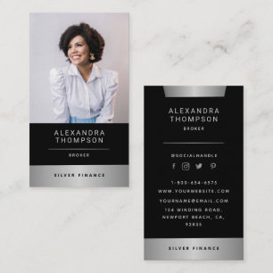 Carte De Visite Photo professionnelle moderne Elegant Silver Strip