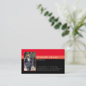 Carte De Visite Photo professionnelle moderne noir et rouge (Debout devant)