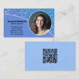 Carte De Visite Photo professionnelle personnalisée Code QR bleu s