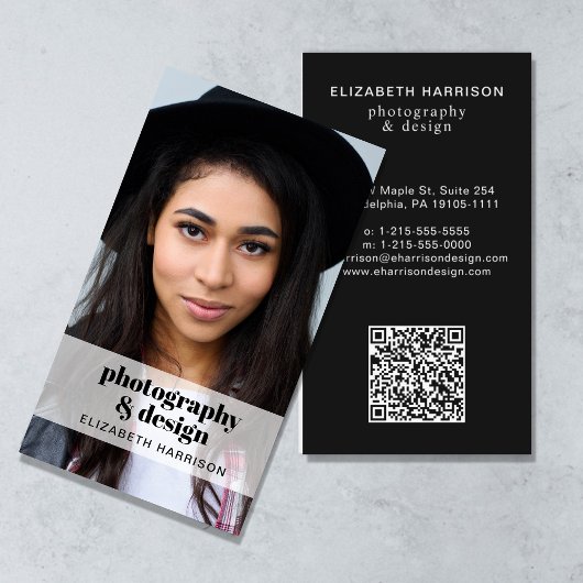 Carte De Visite Photo professionnelle QR Code noir