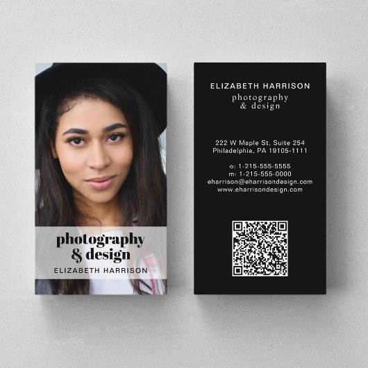 Carte De Visite Photo professionnelle QR Code noir