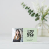 Carte De Visite Photo professionnelle Sage vert QR Code Médias soc (Debout devant)
