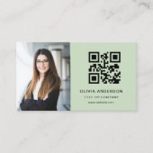 Carte De Visite Photo professionnelle Sage vert QR Code Médias soc (Devant)