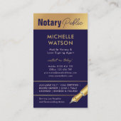 Carte De Visite Photo Publique Notaire Élégante Marine & Or (Dos)