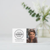 Carte De Visite Photo QR Code Black White Logo Simple (Debout devant)