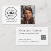 Carte De Visite Photo QR Code Black White Logo Simple (Devant / Derrière)