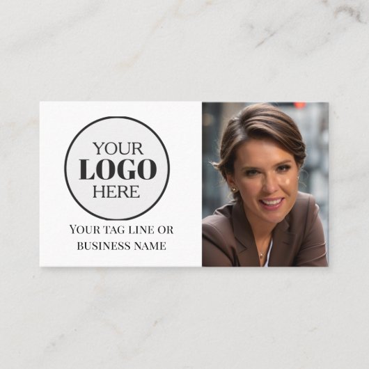 Carte De Visite Photo QR Code Black White Logo Simple (Devant)