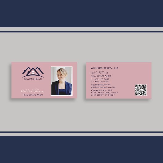 Carte De Visite Photo QR Code Blush Pink Real Estate Agent Busine