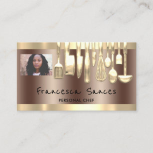 Carte De Visite Photo QR Code Chef personnel Cuisine Gold Knifes