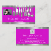 Carte De Visite Photo QR Code Chef personnel Cuisine violet (Devant / Derrière)
