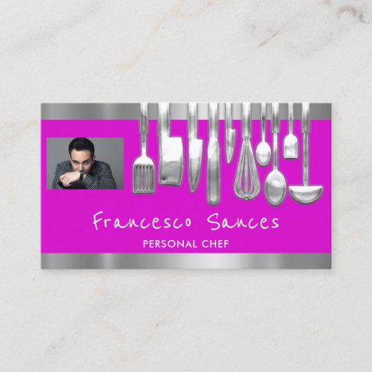 Carte De Visite Photo QR Code Chef personnel Cuisine violet (Devant)