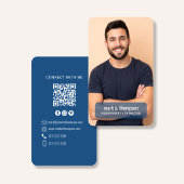 Carte De Visite Photo QR Code Connect With Me Blue Modern