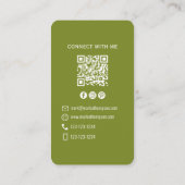 Carte De Visite Photo QR Code Connect With Me Olive Green (Dos)