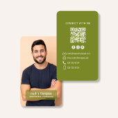 Carte De Visite Photo QR Code Connect With Me Olive Green