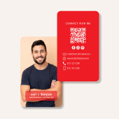 Carte De Visite Photo QR Code Connect With Me Red Modern