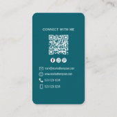 Carte De Visite Photo QR Code Connect With Me Teal Modern (Dos)