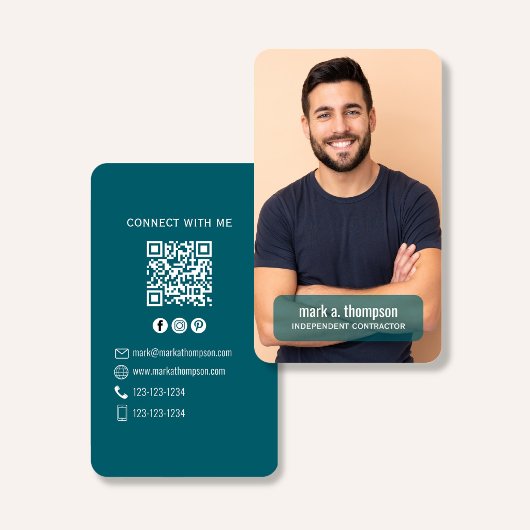 Carte De Visite Photo QR Code Connect With Me Teal Modern