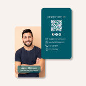 Carte De Visite Photo QR Code Connect With Me Teal Modern