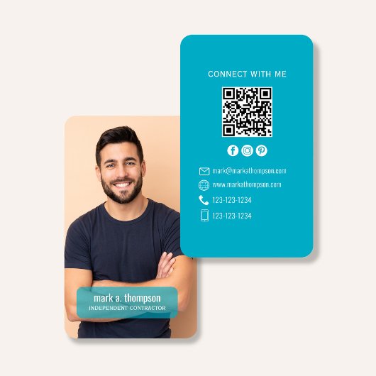 Carte De Visite Photo QR Code Connect With Me Teal Modern