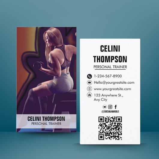 Carte De Visite Photo QR Code de fitness du formateur personnel mo