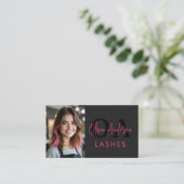Carte De Visite Photo QR Code Eye Lashes Technicien Hot Pink Black (Debout devant)