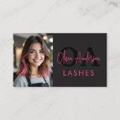 Carte De Visite Photo QR Code Eye Lashes Technicien Hot Pink Black (Devant)