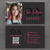 Carte De Visite Photo QR Code Eye Lashes Technicien Hot Pink Black