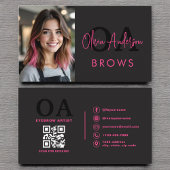Carte De Visite Photo QR Code Eyebrows Brows Artiste Hot Pink Blac