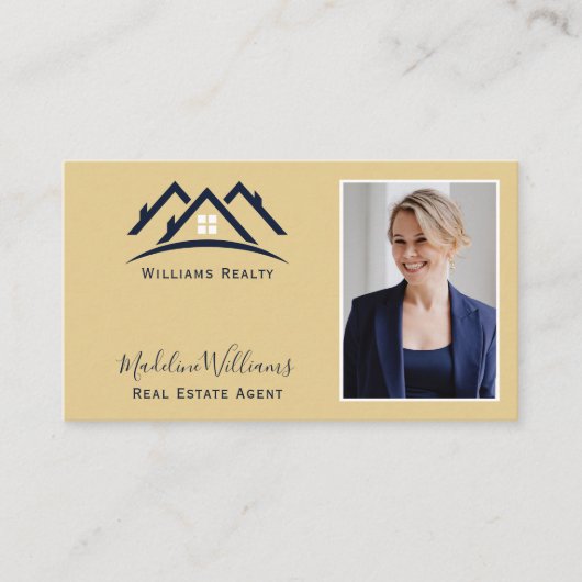 Carte De Visite Photo QR Code Gold Real Estate Agent (Devant)