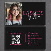 Carte De Visite Photo QR Code Lashes Technicien Hot Pink Noir