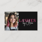 Carte De Visite Photo QR Code Lashes Technicien Hot Pink Noir (Devant)